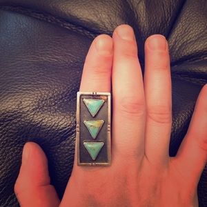 Turquoise and silver 3 triangle ring